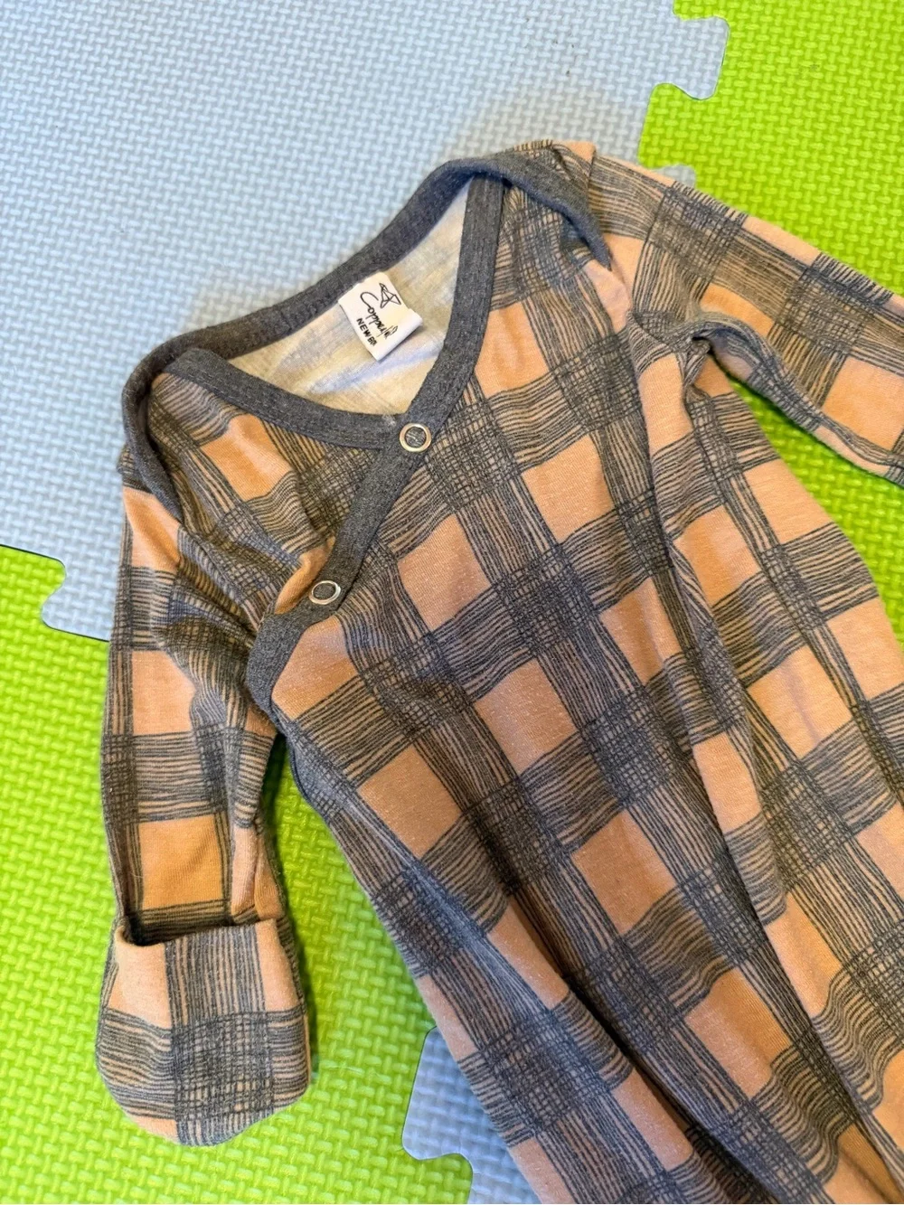 Peach Plaid Knot Gown and Hat Set - Kids One Piece